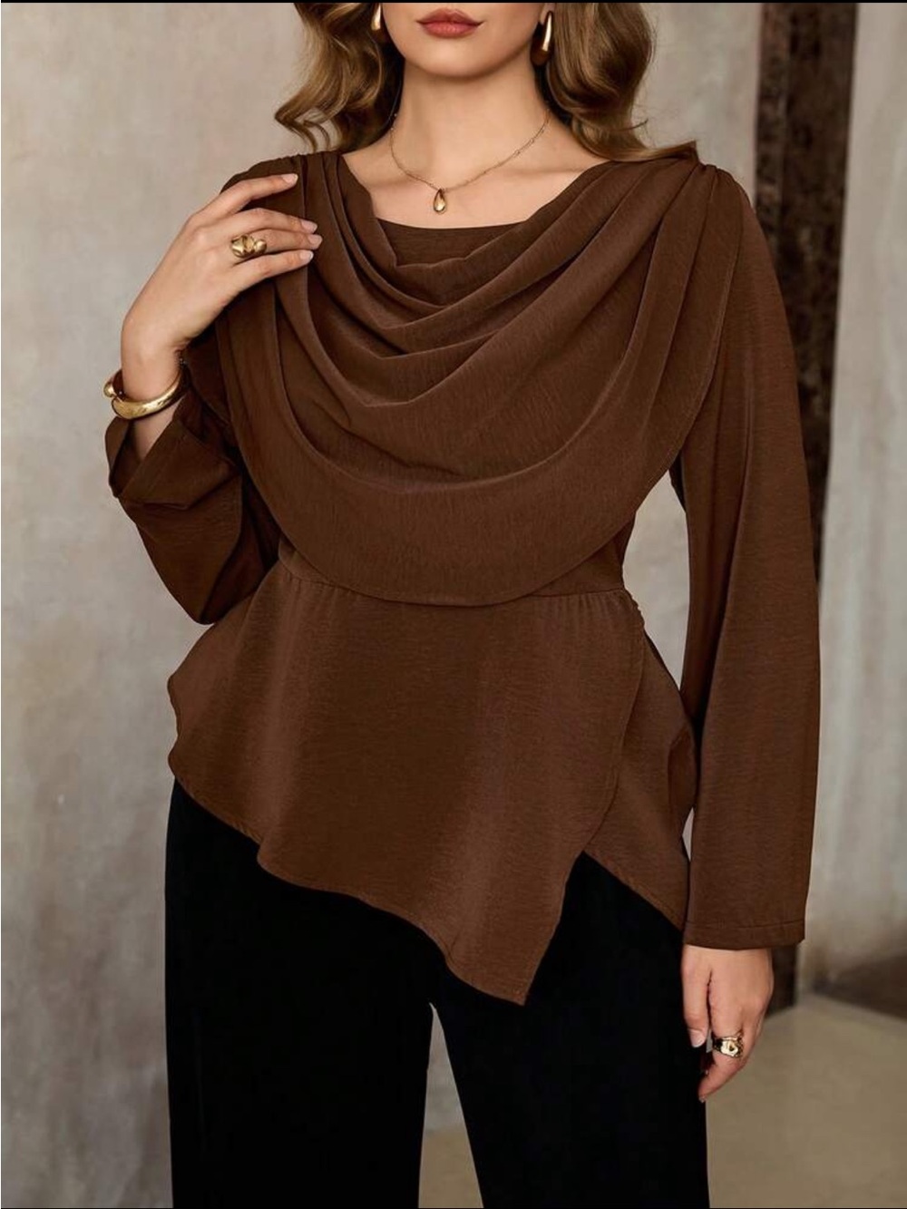 Roveilla Plus Size Women's Chocolate Brown Cowl Neck Top, size 4XL BNWOT